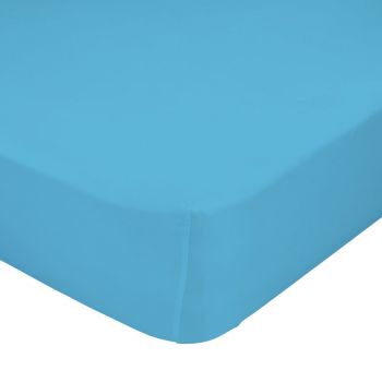 Cearșaf elastic din bumbac pur Happy Friday Basic, 90 x 200 cm, albastru turcoaz
