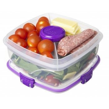 Cutie alimente cu bol dressing si tacamuri din plastic Sistema Salad To Go 1.1L