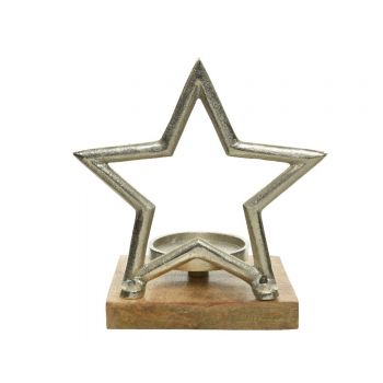 Suport pentru lumanare Star, Decoris, 15x19.5x21 cm, aluminiu, argintiu rustic