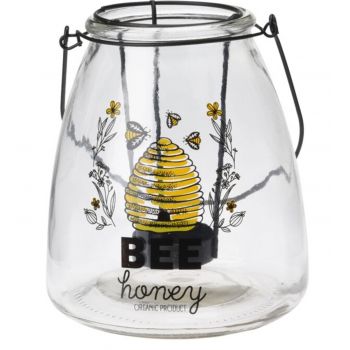 Suport pentru lumanare Bee Honey, 13x13x15.6 cm, sticla