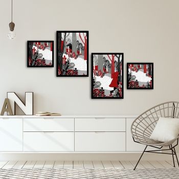 Set 4 tablouri decorative, Alpha Wall, Little Red Riding Hood, 30x30/35x50 cm