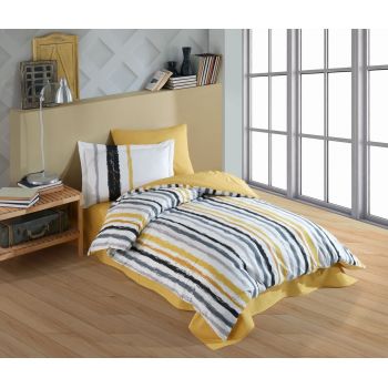Lenjerie de pat pentru o persoana, 3 piese, 160x220 cm, 100% bumbac poplin, Hobby, Trend, portocaliu