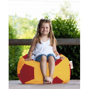 Fotoliu puf pentru copii, Football Bean Bag, Ferndale, 70x70 cm, poliester impermeabil, galben/rosu