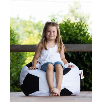 Fotoliu puf pentru copii, Football Bean Bag, Ferndale, 70x70 cm, poliester impermeabil, negru/alb