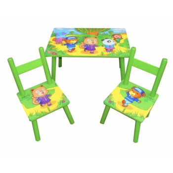 Set masuta cu doua scaune pentru copii, din MDF, verde, 59x39x40 cm