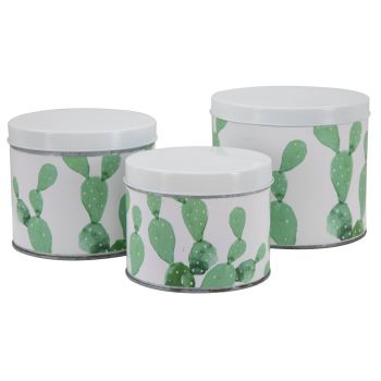 Set 3 recipiente cu capac Cactus, Mauro Ferretti, fier, alb/verde