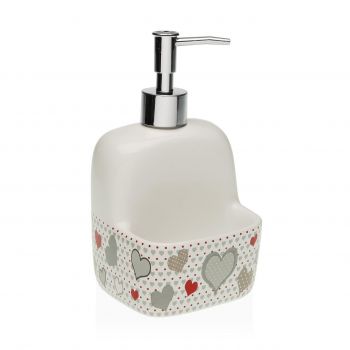 Dozator detergent lichid cu suport burete Sweet Hearts, Versa, 10.5 x 9.4 x 17.8 cm, ceramica