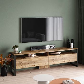 Comoda TV, Locelso, ML19 - A, 180 x 56 x 35.5 cm, pal melaminat, maro/negru