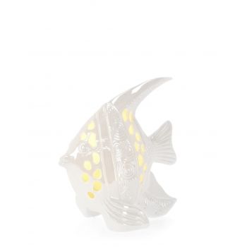 Decoratiune luminoasa Capri Porc Fish, Bizzotto, LED, 14.7 x 9.8 x 15.5 cm, portelan