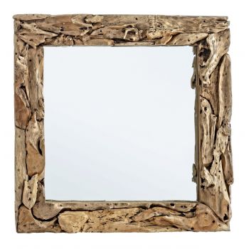 Oglinda decorativa Raven, Bizzotto, 90 x 90 cm, radacini din lemn de tec/sticla
