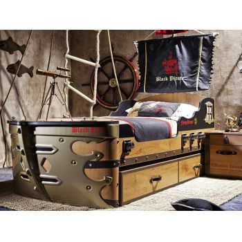 Pat pentru copii Ship, Çilek, Pirate Ship Bed (S-90X190), 105x183x241 cm, Multicolor