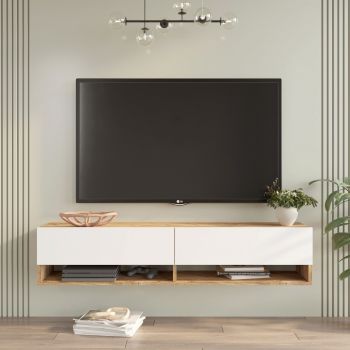 Comoda TV, Locelso, FR11-AW, 140x29.1x31.6 cm, Pin Atlantic / Alb