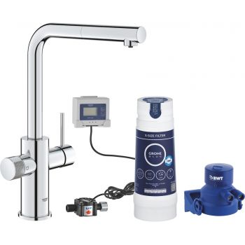 Baterie bucatarie Grohe Blue Pure Vento cu dus extractibil si sistem filtrare S starter kit crom