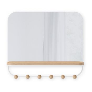Cuier de perete alb/în culoare naturală cu raft din lemn masiv de fag Estique – Umbra