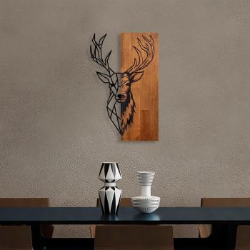 Decoratiune de perete lemn Red Deer 1, Nuc, 58x1x36 cm
