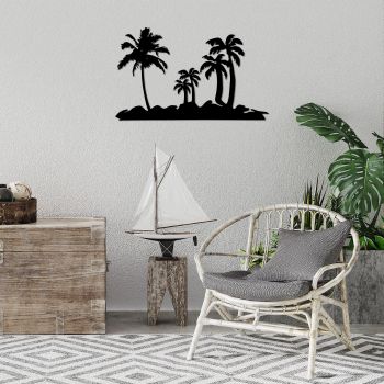 Decoratiune de perete Metal Palm Trees - 460, Negru, 42x1x70 cm