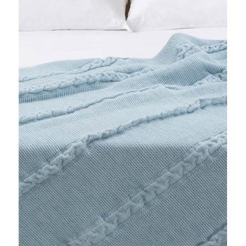 Cuvertură albastră din bumbac pentru pat dublu 200x220 cm Trenza – Oyo Concept