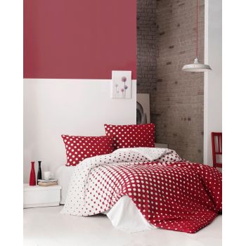 Lenjerie de pat pentru o persoana (DE), Puanline - Red, Pearl Home, Bumbac Ranforce