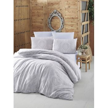 Lenjerie de pat pentru o persoana (FR), Ornament - Grey, Victoria, Bumbac Ranforce