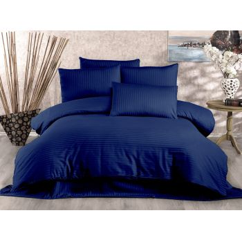 Lenjerie de pat pentru o persoana (DE), Lilyum - Dark Blue, Whitney, Bumbac Satinat