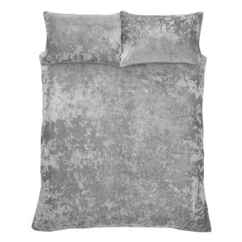 Lenjerie de pat gri din catifea pentru pat dublu-extinsă 230x220 cm Crushed – Catherine Lansfield