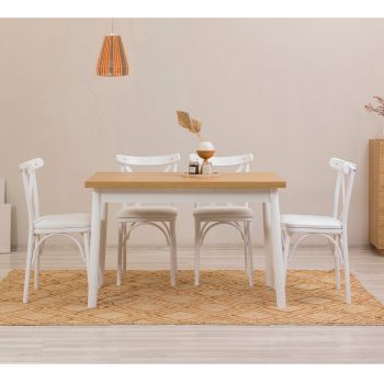Set masă și scaune (5 bucăți) OLİVER SBT WHİTE KARİNA-Table & Chairs Set 1, Alb, 77x75x120 cm