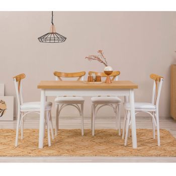 Set masă și scaune (5 bucăți) OLİVER SBT WHİTE KARİNA-Table & Chairs Set 2, Alb, 77x75x120 cm