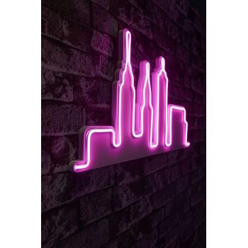 Decoratiune luminoasa LED, City Skyline, Benzi flexibile de neon, DC 12 V, Roz