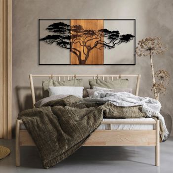 Decoratiune de perete, Acacia Tree, 50% lemn/50% metal, Dimensiune: 147 x 3 x 70 cm, Nuc negru