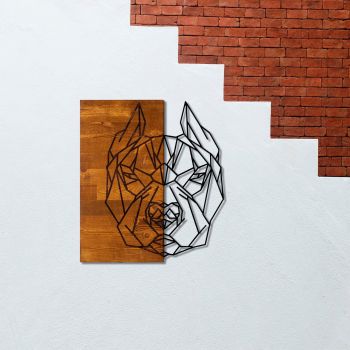 Decoratiune de perete, Buldog, 50% lemn/50% metal, Dimensiune: 51 x 58 cm, Nuc / Negru