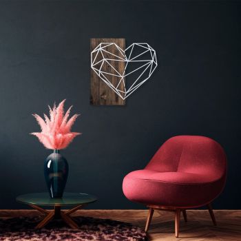 Decoratiune de perete, Heart, 50% lemn/50% metal, Dimensiune: 58 x 58 cm, Nuc / Argint