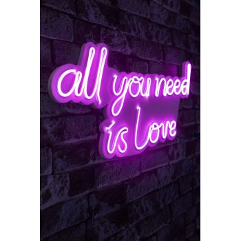Decoratiune luminoasa LED, All You Need is Love, Benzi flexibile de neon, DC 12 V, Roz