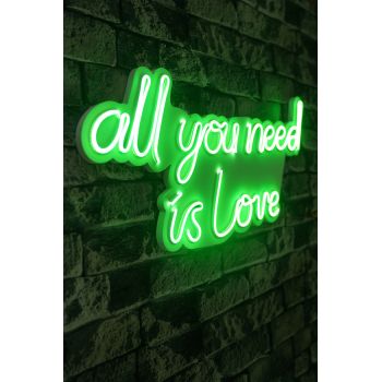 Decoratiune luminoasa LED, All You Need is Love, Benzi flexibile de neon, DC 12 V, Verde