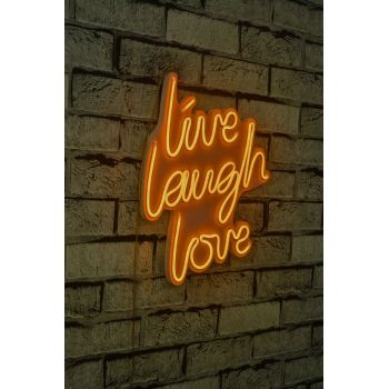 Decoratiune luminoasa LED, Live Laugh Love, Benzi flexibile de neon, DC 12 V, Galben