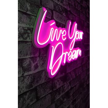 Decoratiune luminoasa LED, Live Your Dream, Benzi flexibile de neon, DC 12 V, Roz