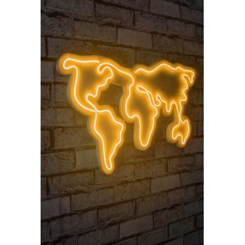 Decoratiune luminoasa LED, World Map, Benzi flexibile de neon, DC 12 V, Galben