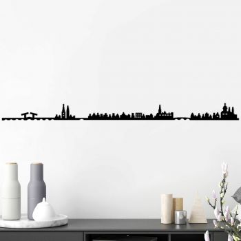 Decoratiune de perete, Amsterdam Skyline, Metal, Dimensiune: 120 x 0,15 x 9 cm, Negru