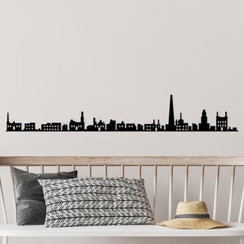 Decoratiune de perete, Antwerp Skyline, Metal, Dimensiune: 120 x 0,15 x 19 cm, Negru