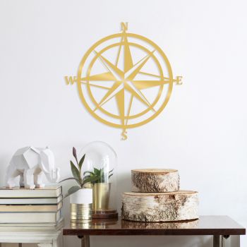 Decoratiune de perete, Compass, Metal, Dimensiune: 55 x 55 cm, Auriu