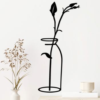 Decoratiune de perete, Flower In The Vase, Metal, Dimensiune: 33 x 0,15 x 71 cm, Negru
