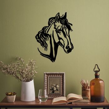 Decoratiune de perete, Horse 2, Metal, Dimensiune: 43 x 56 cm, Negru