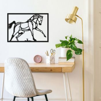 Decoratiune de perete, Horse, Metal, Dimensiune: 49 x 34 cm, Negru