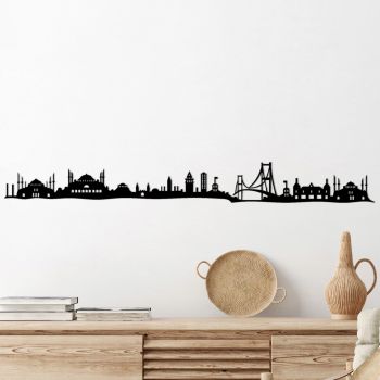 Decoratiune de perete, Istanbul Skyline, Metal, Dimensiune: 117 x 0,15 x 13 cm, Negru
