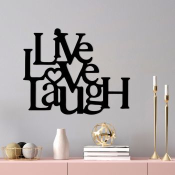 Decoratiune de perete, Live-Love-Laugh, Metal, Dimensiune: 68 x 1,5 x 66 cm, Negru