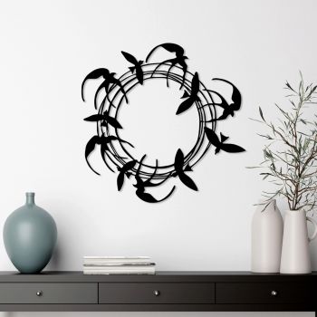 Decoratiune de perete, Spiral Birds 3, Metal, Dimensiune: 57 x 55 cm, Negru