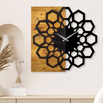 Ceas de perete, Wooden Clock 30, Lemn/metal, Dimensiune: 58 x 3 x 58 cm, Nuc / Negru