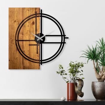 Ceas de perete, Wooden Clock 38, Lemn/metal, Dimensiune: 56 x 3 x 58 cm, Nuc deschis / Negru