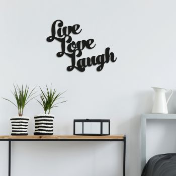 Decoratiune de perete, Live Love Laugh, Metal, Dimensiune: 52 x 38 cm, Negru