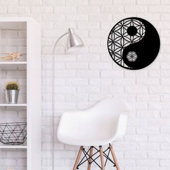 Decoratiune de perete, Yin & Yang, Metal, Dimensiune: 70 x 70 cm, Negru