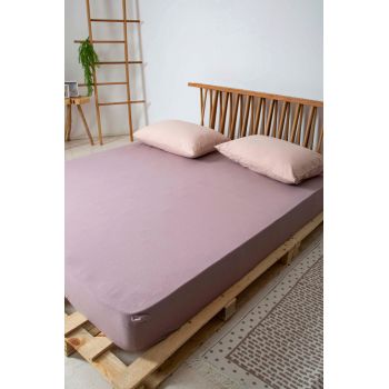 Cearceaf cu elastic pat dublu, Sandra - Lilac, Irya Home, Bumbac